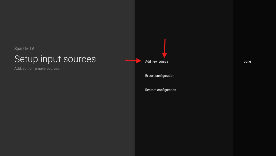 Add new source screen in Sparkle Player