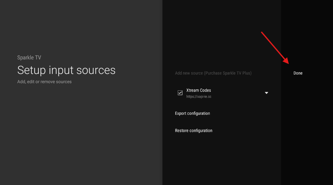 Source confirmation screen