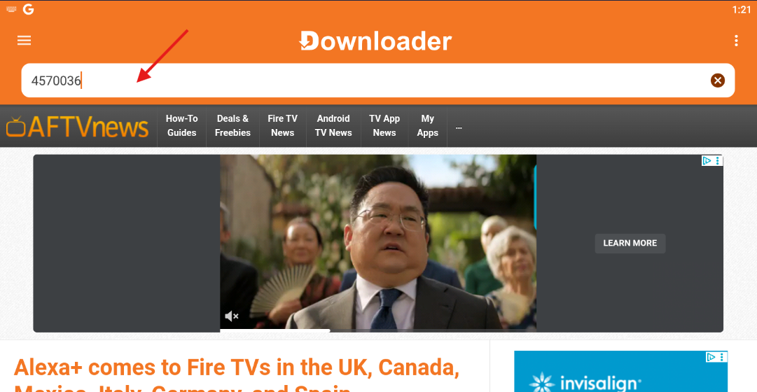 The Downloader app's URL entry screen