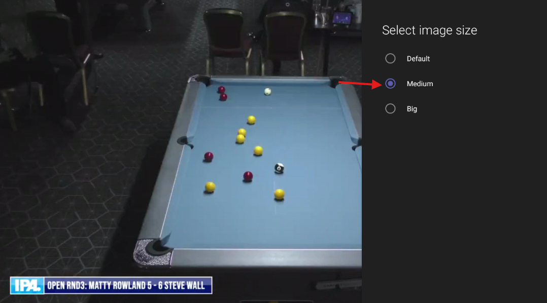 Medium image size selected
