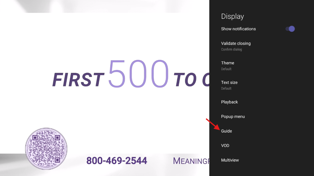 Guide settings page